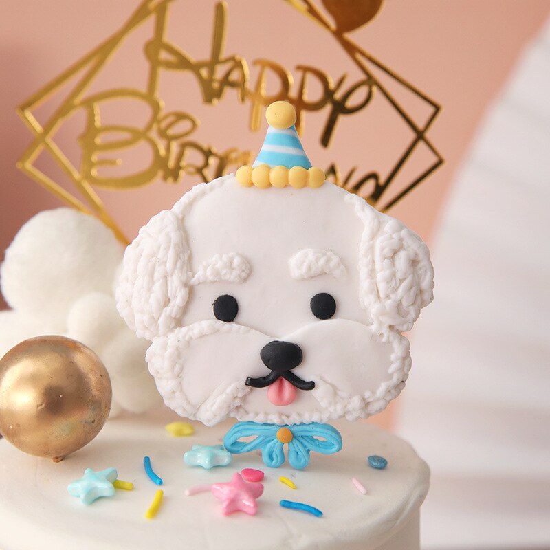Dyr hund fødselsdagsfest kage topper bageartikler korea ins bichon børn baby favor cupcake bage tilbehør dekorationer