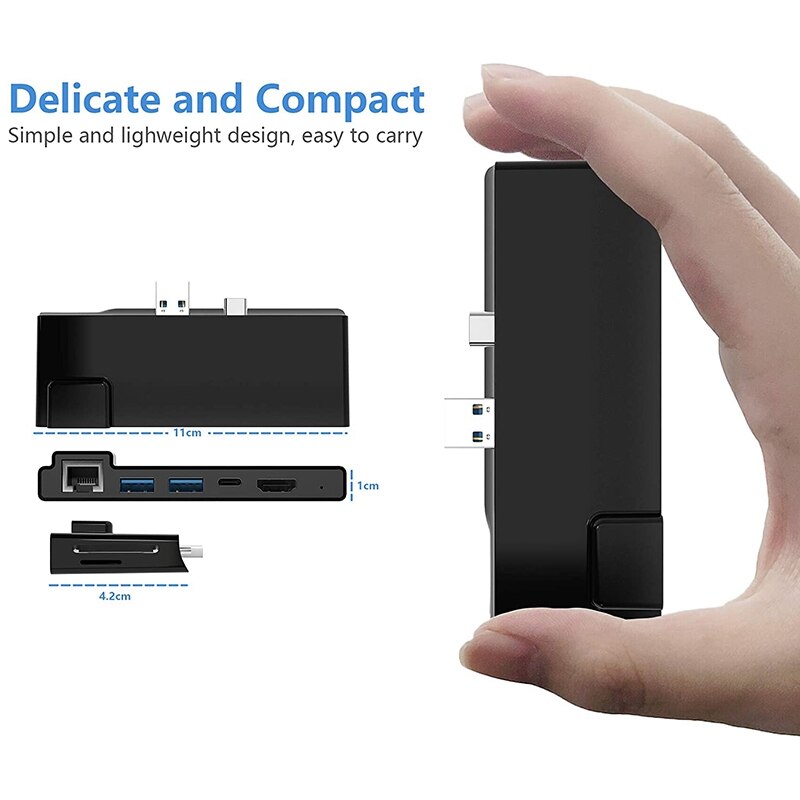 Med 4k hdmi adapter +1000m gigabit ethernet lan+ usb c pd opladning  +2 port usb 3.0+ sd/tf(micro-sd) kortlæser adapter