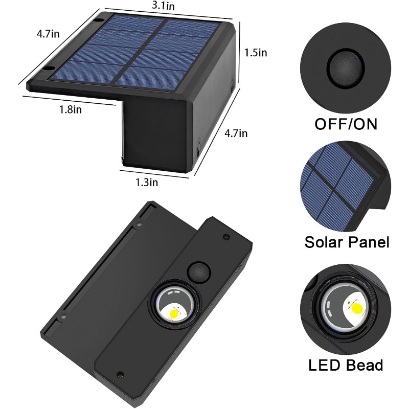Wandlampen op zonne-energie Hekverlichting Op zonne-energie Buiten Waterdichte LED-downlight Dekverlichting voor reling Brievenbus Balkon Tuin