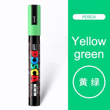 Uni Posca PC-5M Paint Marker Pens Medium Tip 1.8mm-2.5mm 17 Colors for School Office Art Marker Japanese Art Supplies 1Pcs: Yellow Green 1Pcs
