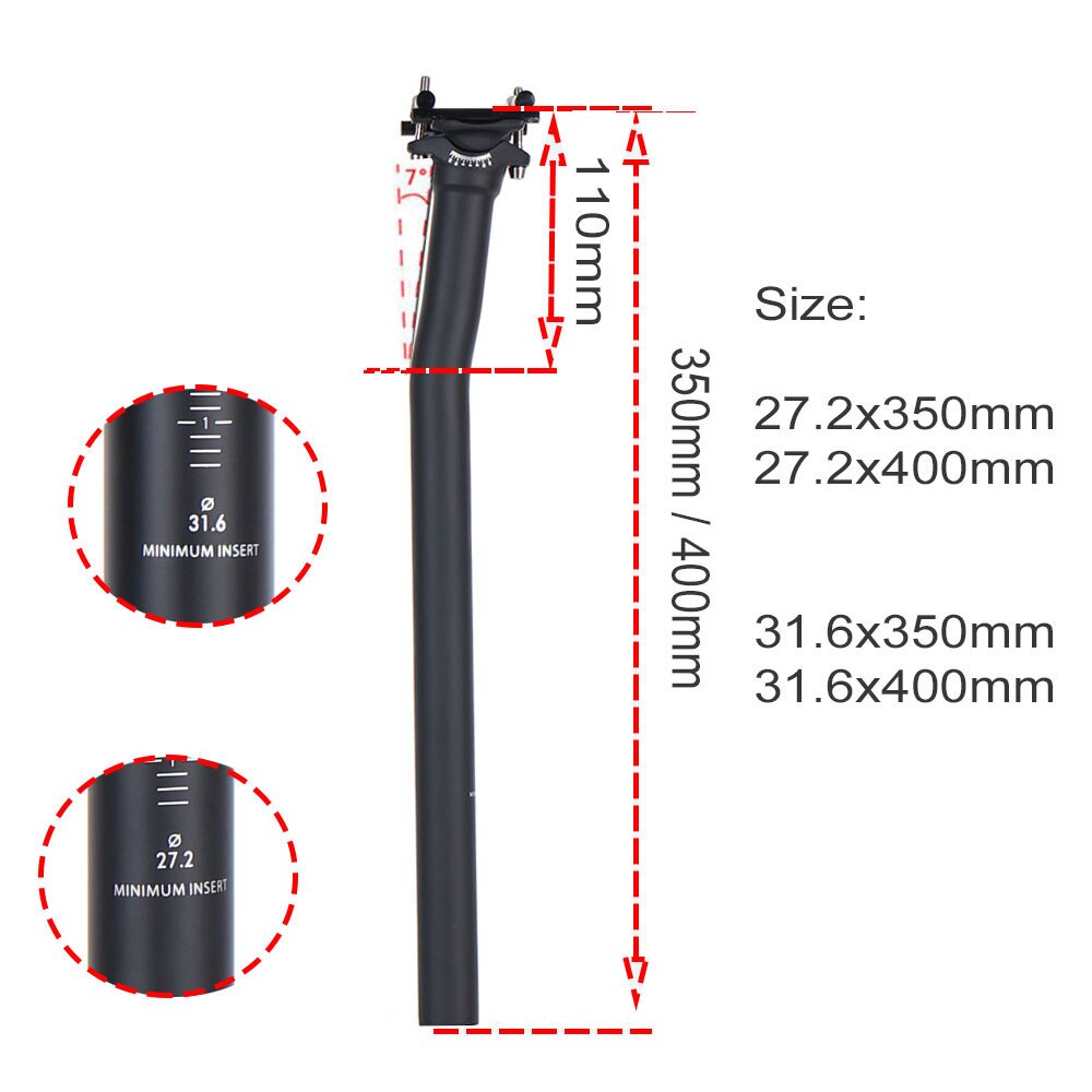 ELITA-tija de sillín de fibra de carbono para bicicleta de montaña, ligera, 27,2/31,6x350mm, 125g