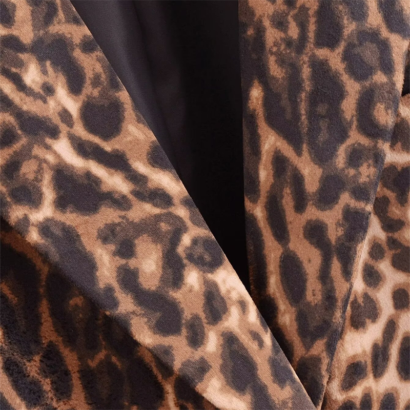 Keyanketian høst/vinter dame leopardprint fløyelsdress retrostil løs avskåret blazer med klafflommer og yttertøy
