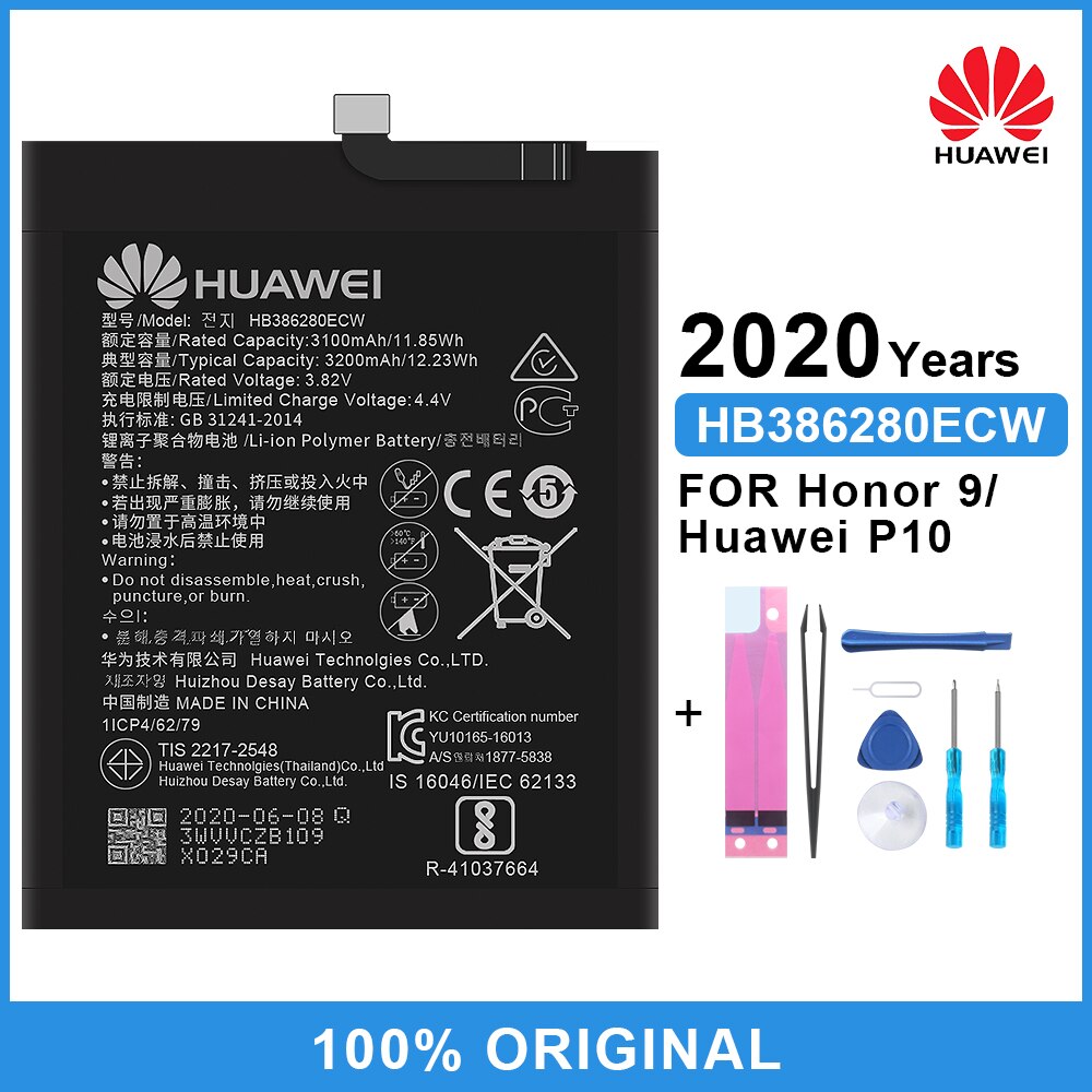 100% Originele Huawei Batterij HB386280ECW Voor Huawei Ascend P10 Honor 9 3200Mah Vervangende Batterij