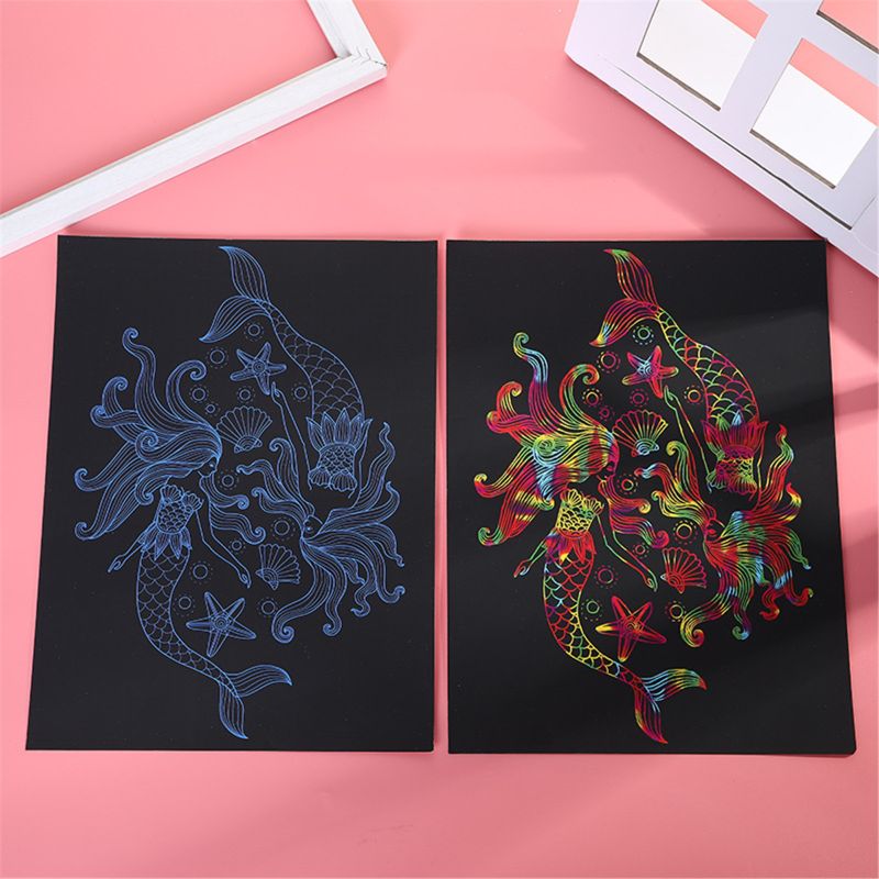 4 Stuks 11 "X 8" Scratch Papier Kunst Set Voor Kinderen Scratch Off Arts Black Scratch Off Art voor Kids Jongens Meisjes
