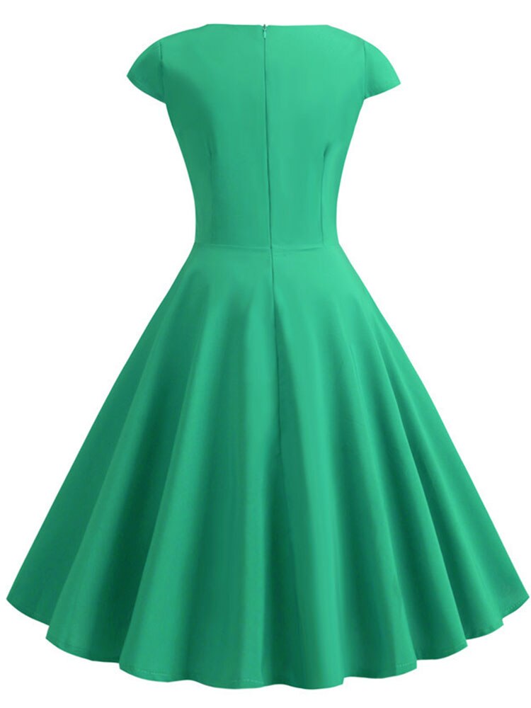Robe mi-longue vintage à manches courtes et col en V pour femmes, robes de soirée Pin Up, robe éducative, décontracté, , rétro, , été