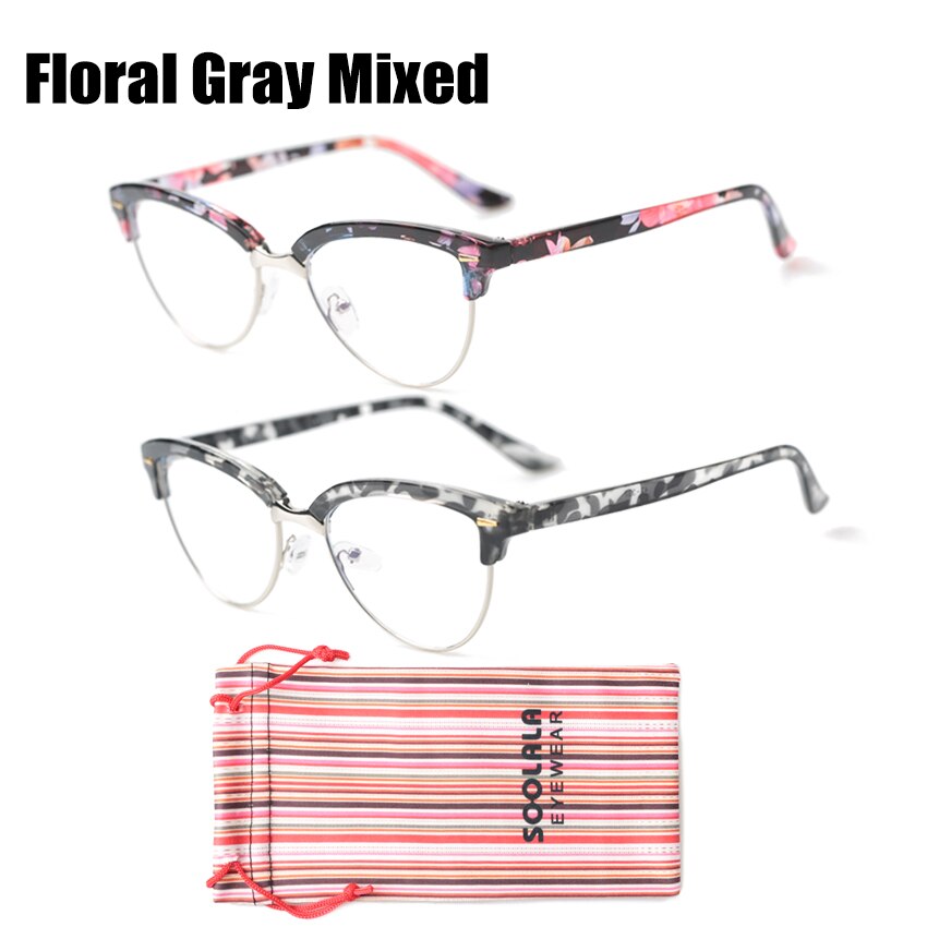 SOOLALA ojo de gato Semi-Rimless Anti luz azul filtro gafas marco mujeres azul claro bloqueo Anti radiación gafas de ordenador: Gray Floral Mix