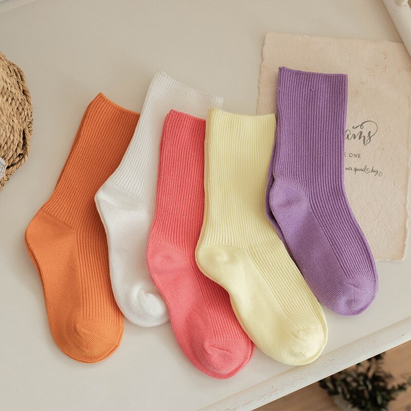 5 Paare/los freundlicher Socken Frühling Sommer Neue Einfarbig Doppel Nadel Baumwolle freundlicher Baby Socken für 1-8 jahre Jungen Mädchen: A / 3-5T