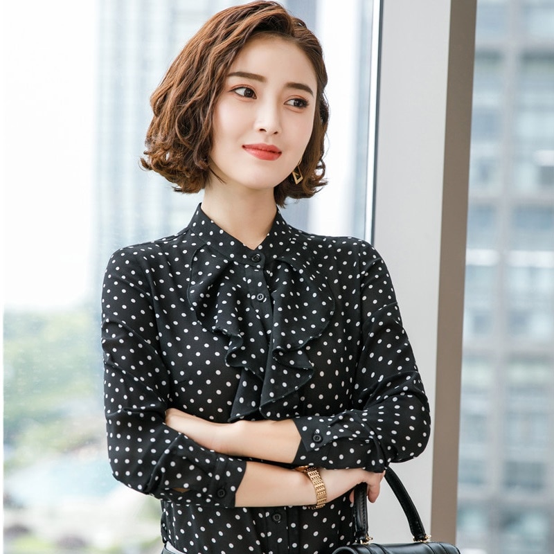 Lange Mouw Chiffon Blouses & Shirts Voor Vrouwen Business Werkkleding Uniform Stijlen Dames Office Tops Kleding Blouse Polka Dot