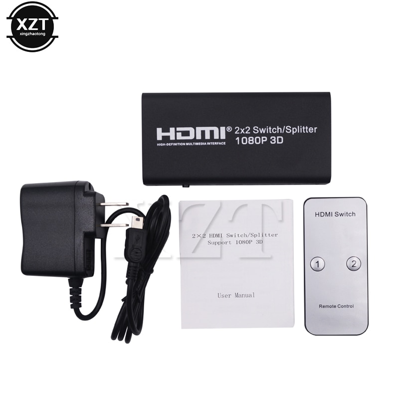 1PCS 2X2 Switch Splitter HDMI V1.4 Support Full HD 1080P 3D 2 10M input Distance 2 Output HDMI Switcher Converter Universal