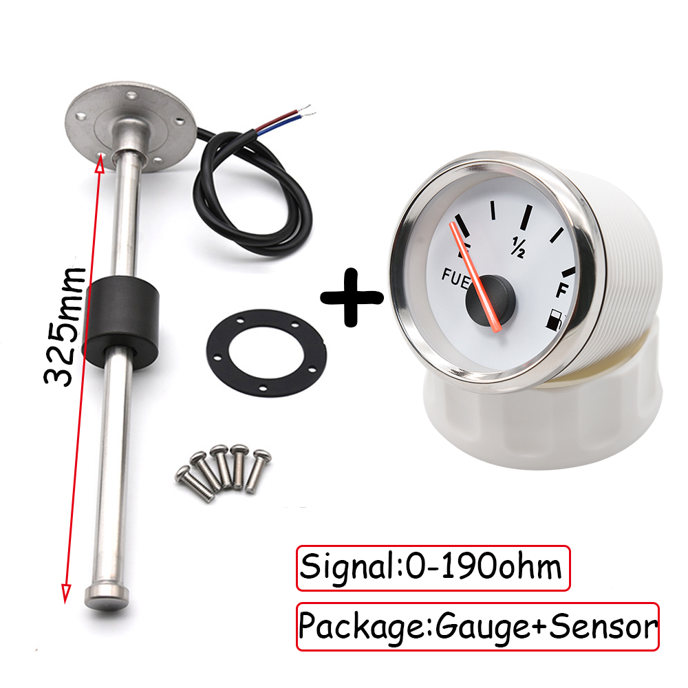 100–500 mm Edelstahl-Marine-Kraftstoffstandsanzeige, Sensor, passend für Boot, Auto, Kraftstoffstandsanzeige, 0–190 Ohm, mit roter Hintergrundbeleuchtung, 9–32 V: WHITE