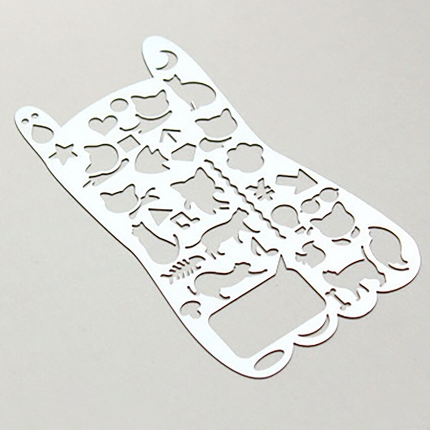 Multifunctional Stainless Steel Ruler DIY Geometric Drawing Template Rulers Multi-pattern Heart Star Hollow Ruler Diary Tools: Cat