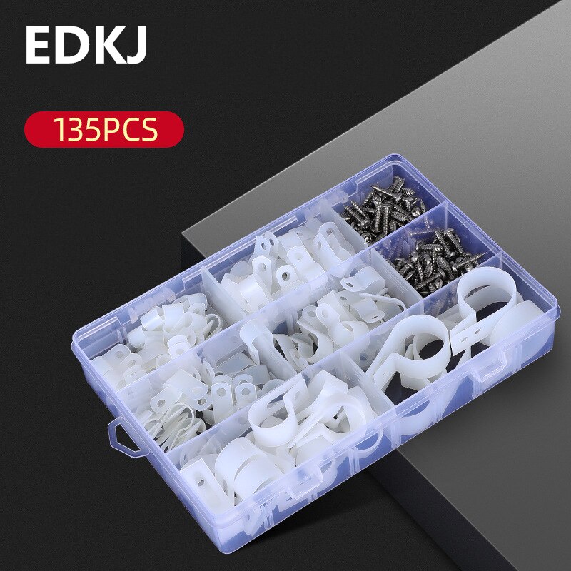 1 Doos R-Type Kabel Clip Zwart En Wit 135Pcs Doos Montage Schroef Set Box Set Assemblagelijn vaste Knop Druk Lijn Gesp