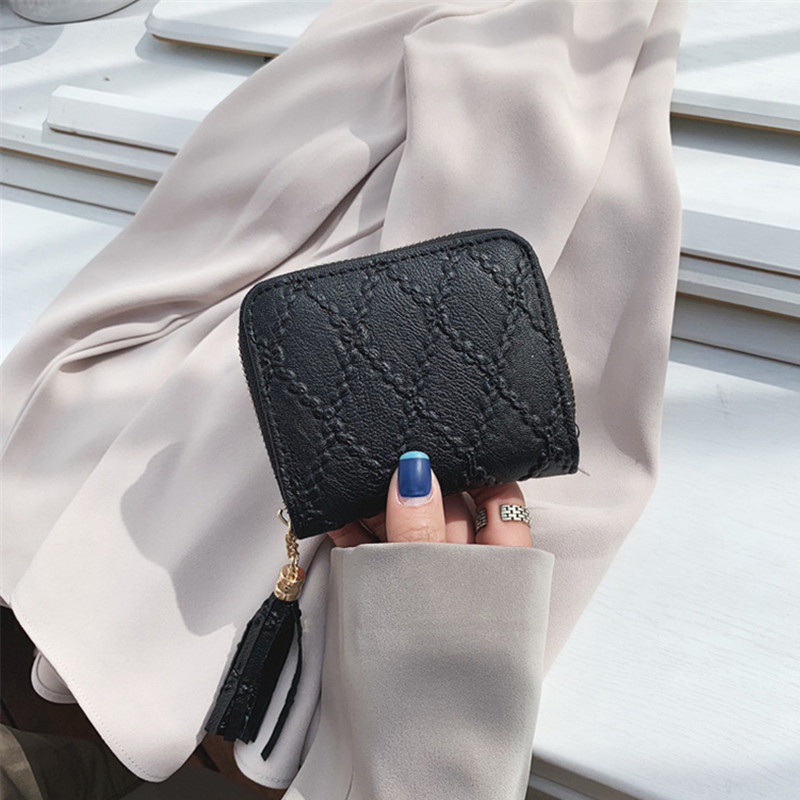 PURDORED 1 Pc Jahrgang Frauen Kurze Karte Halfter Quaste Dame Solide Geschäft Bank Karte fallen Kredit Ich würde Reisepass Abdeckung Karten brieftasche