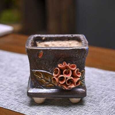 Strongwell-maceta de cerámica antigua amasada a mano, macetas para suculentas, decoración de jardinería para el hogar, maceta, ornamento: 5