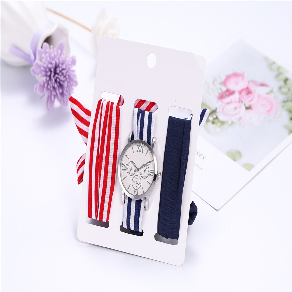Conjunto de relojes de pulsera para mujer, Set de 3 unidades de relojes informales, bufandas de seda, cinta,: 6