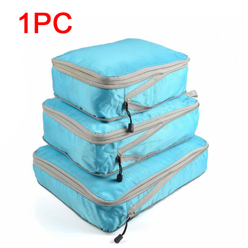 Reisopbergtas samendrukbare verpakking kubus opvouwbare waterdichte koffer nylon draagbare tas bagagerek: L / Blauw