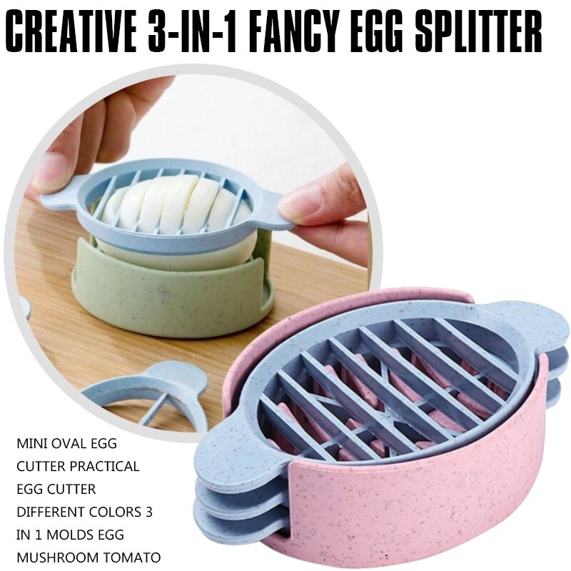 Mini Ovale Ei Cutter Praktische Ei Cutter Verschillende Kleuren 3 In 1 Mallen Ei Paddestoel Tomaat Slicer Kit