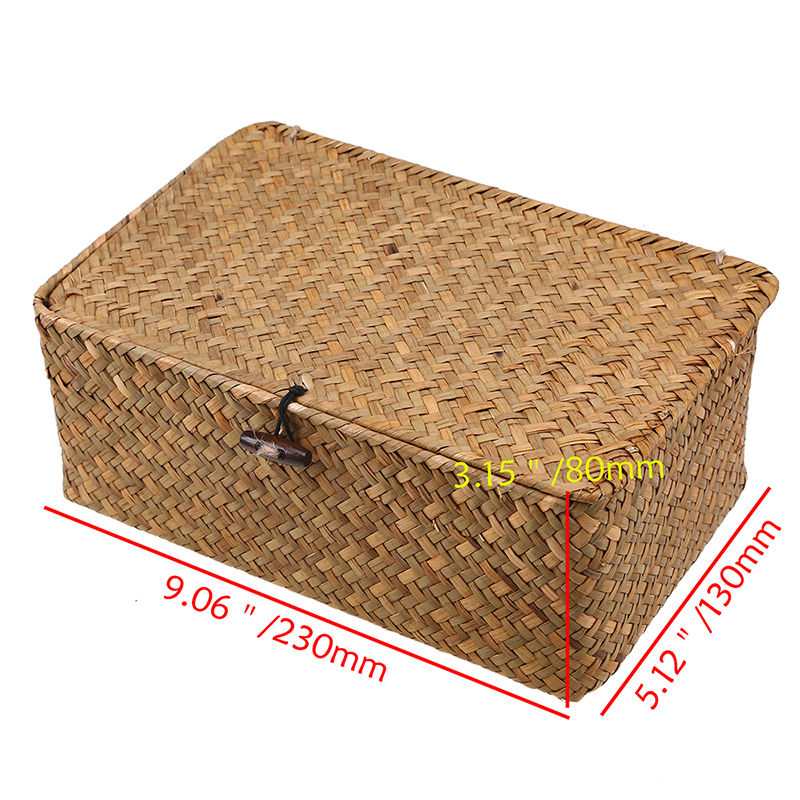 Grote Rieten Doos Rechthoekige Zeegras Opslag Mand Met Deksel Rotan Organizer Voor Kast Plank Tafel Thuis Manden: 23x13x8cm