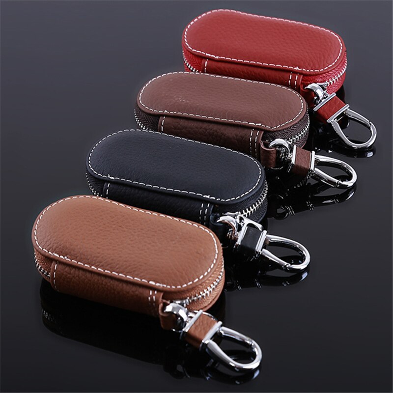 Leather Car Key Wallets Men Key Holder Housekeeper Keys Organizer Women Keychain Covers Zipper Key Case Bag Pouch Purse