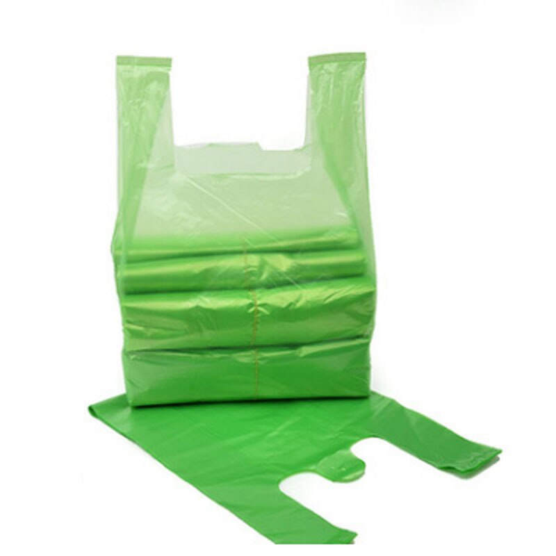 100pcs Green Plastic Bag Supermarket Grocery Shopping Disposable with Handle Vest Bag Kitchen Storage Clean Garbage Bag: S 22x36cm 100pcs