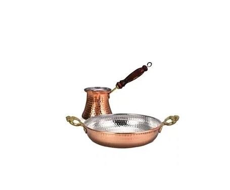 Turkiskt kopparaktig 3 'lü koppar sahan set koppar non-stick stekpanna stek ägg stekpanna kök matlagningsverktyg: Koppar kaffekanna + stekpanna