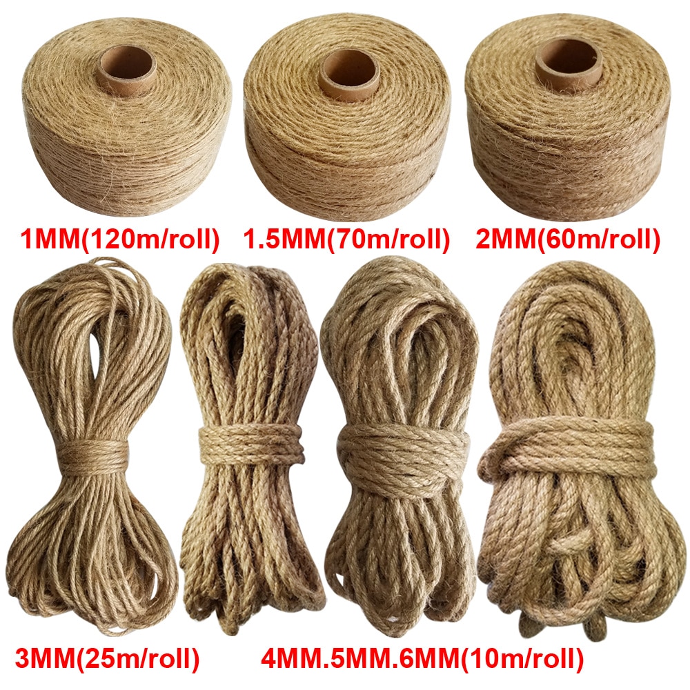 100%  naturligt jute reb 1mm-10mm garn macrame snore til dekoration håndlavet gør-det-selv