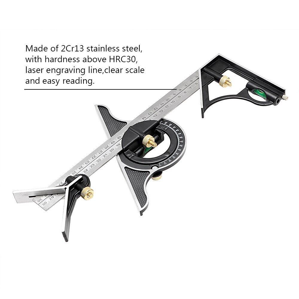 NICEYARD Right Angle Ruler Angle Finder Protractor Measuring Set Tools Universal 300mm/12" 3 in 1 Multi Combination Square Set
