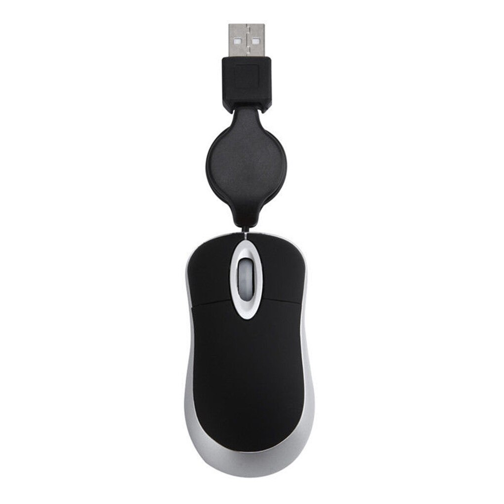 Optical Mini Retractable Mouse Portable Mini USB Wired Mouse Ergonomics Home Office Mice for Computer PC Laptop: black