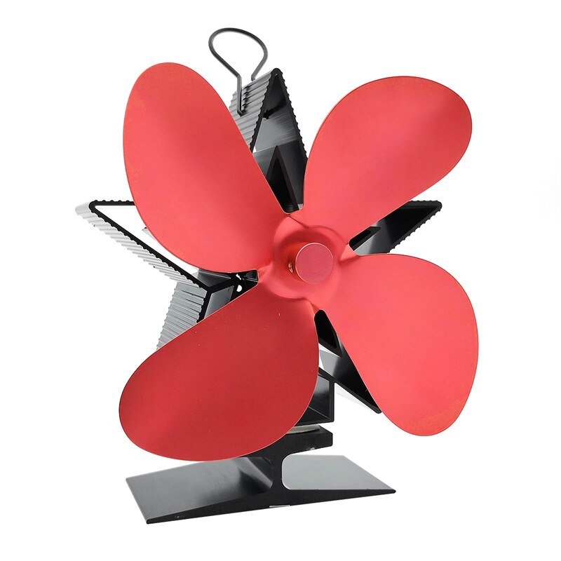 Kerst open haard 4 bladen warmte aangedreven kachel ventilator houtkachel open haard ventilator efficiënte warmteverdeling: Rood