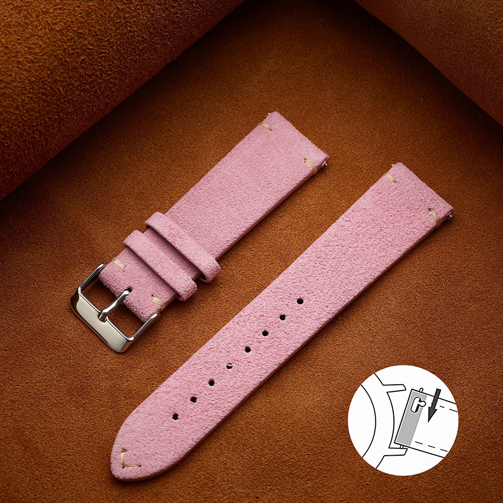 Correa de ante suave de liberación rápida, pulsera de 14mm, 16mm y 18mm, correas de reloj marrones de 20mm y 22mm, pulsera de piel de becerro, accesorios para mujeres y hombres: SMOKEY MAUVE / 14 mm