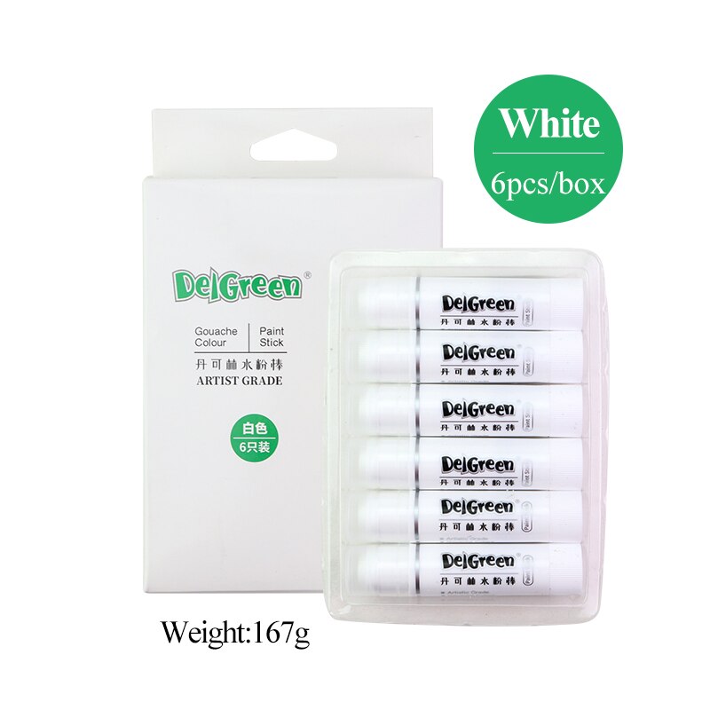 DELGREEN ARTIST GRADE Solid Gouache Paint Sticks/Pastels/Crayons Soft Basic/Macaron 12/18 Colors Graffiti Water Soluble Crayons: White-6pcs-box