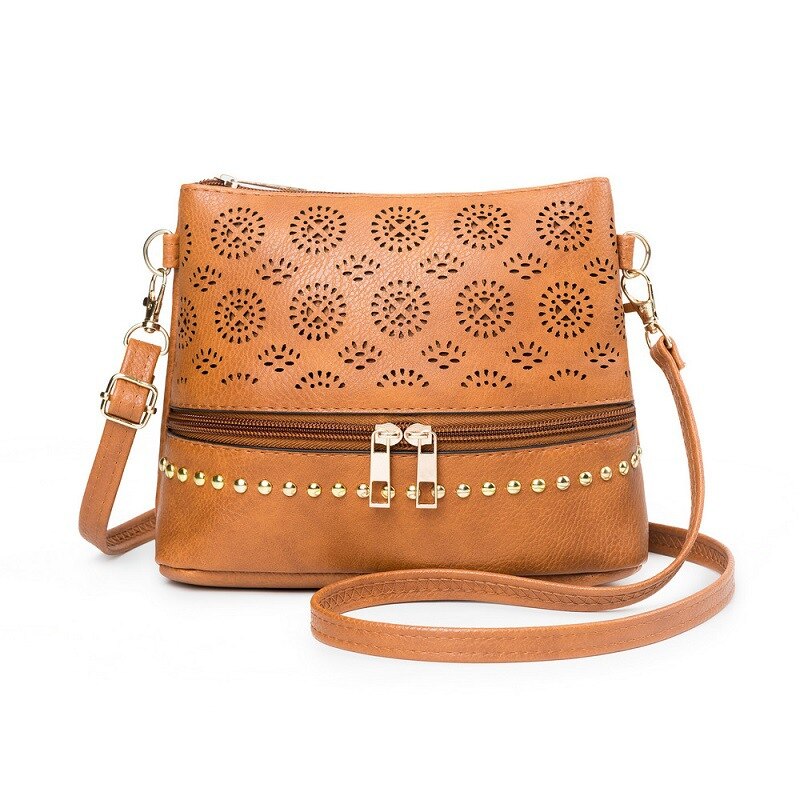 Hollow Out Vrouwen Tas Handtas Vintage Messenger Schoudertas Pu Lederen Crossbody Tassen Voor Vrouwen Bolsa Feminina: Bruin