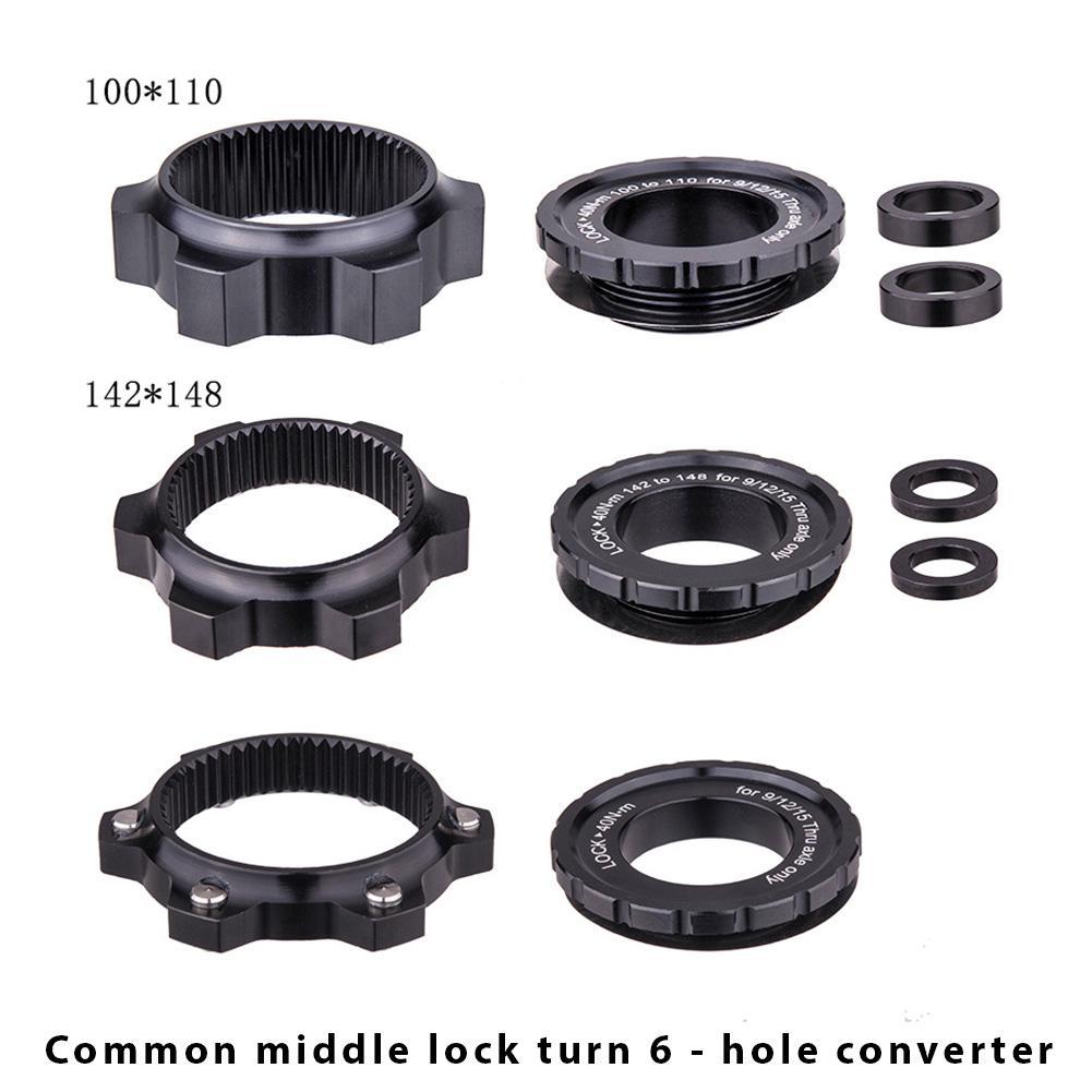 Adaptador de bloqueo central de cubo de bicicleta a 6 pernos, separador de cubo de refuerzo de freno de disco, arandela de 15x100 a 110mm, convertidor de eje pasante de 12x142 a 148mm