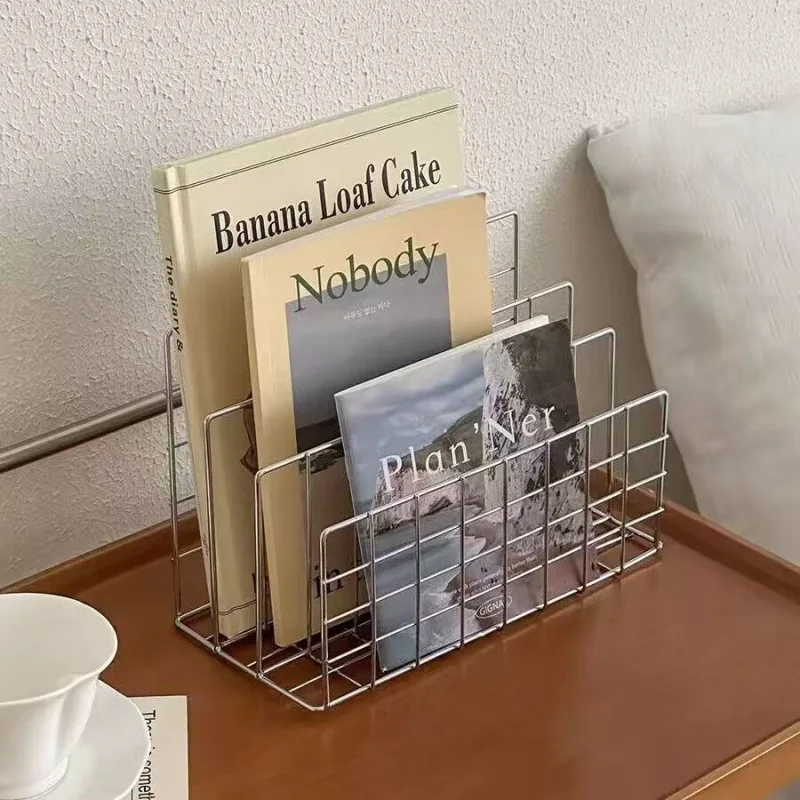 Simple Iron Art Multi-Functional Desk Organizer Rack Bookend Stand Dormitory Storage Shelf Desktop Cosmetic Bag Japanese Style