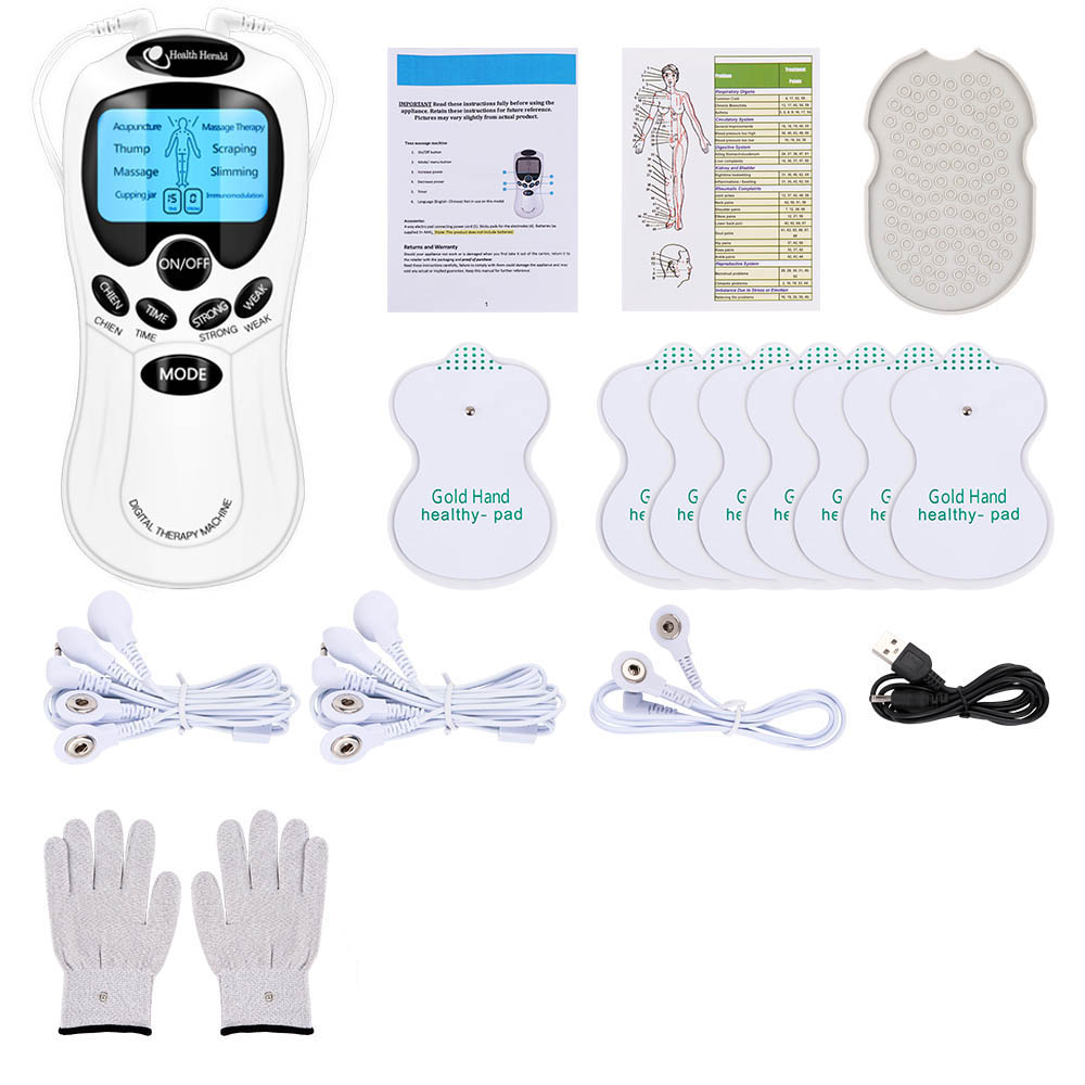 Fysioterapi tens muskelstimulator elektrisk ems akupunktur kropsmassage digital terapi slankemaskine elektrostimulator: Sølv