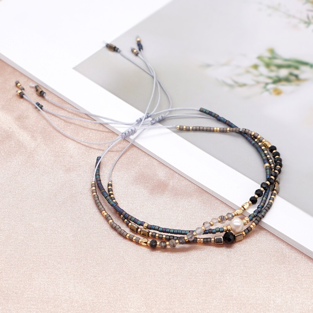 Go2BoHo 3pcs/lot Miyuki Seed Bead Simple Bracelet Set Jewelry Pearl Natural Stone Charm Dainty Bracelet for Women