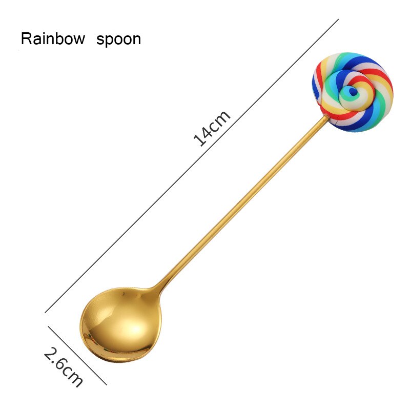 Cute Lollipop Children Spoon 304 Stainless Steel Coffee Stirring Spoon Dinner Fruit Fork Teaspoon Dessert Tea Scoop Tableware: Style 5