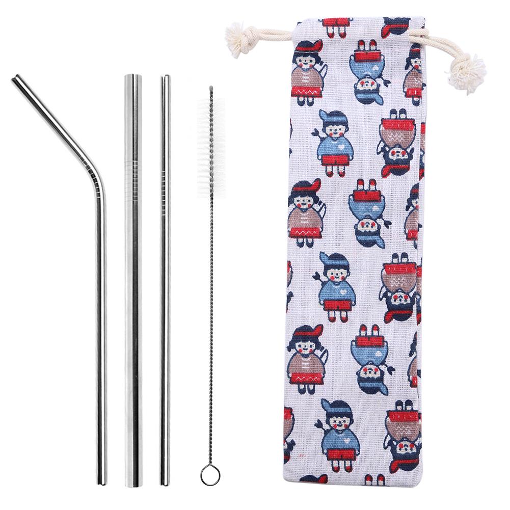 5Pcs Reusable Metal Drinking StrawStainless Steel Straws Straight Bent Drinking Straw with Cleaner Brush Pouch: A