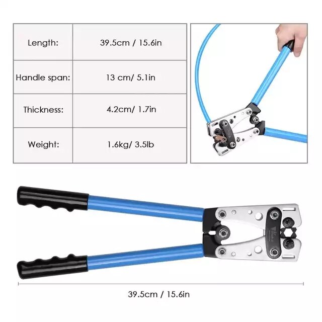 HX-50B Battery cable lug crimping tool wire crimper hand ratchet terminal crimp pliers for 6-50mm² 1-10AWG with cable cutter: HX-50B