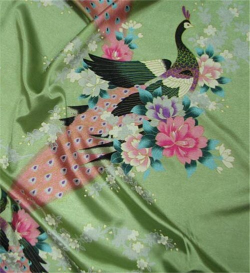 CF550 Green Peacock Brocade Jacquard Fabric Traditional Chinese Wedding Cheongsam Qipao Fabric Mulberry Silk DIY Material: Default Title