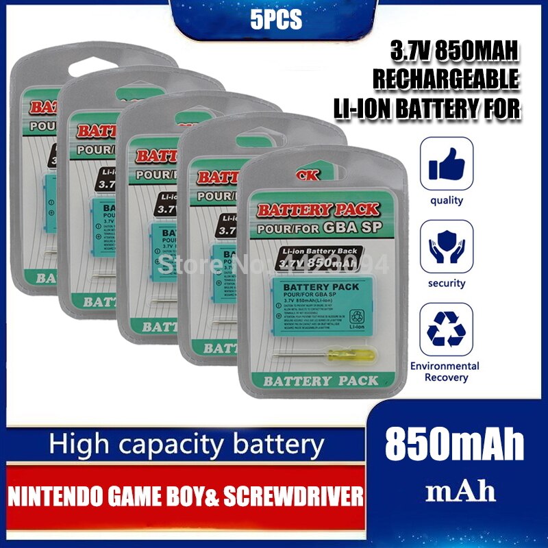 3.7v 850mAh Rechargeable Lithium-ion Battery + Tool Pack Kit for Nintendo Gameboy Advance GBA SP Replacement: 5PCS