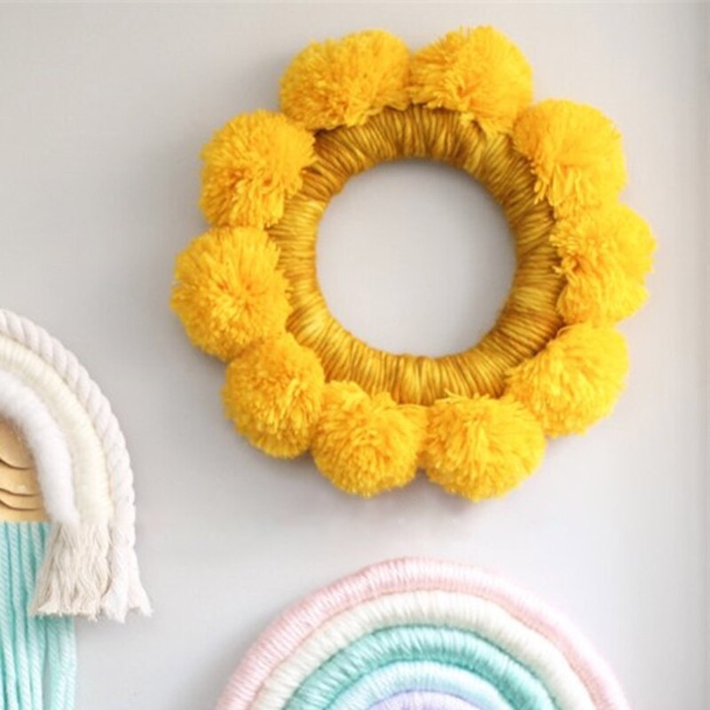 Nordic Hand-woven Cotton Thread Weaving Sun Flower Wall Hanging Pendant Decorati Q6PD