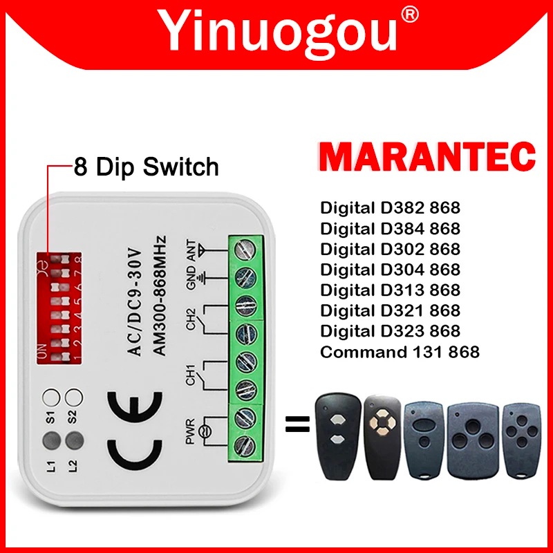 Marantec-receptor Universal de Control remoto para garaje, dispositivo Digital de RX-MULTI, 382, 384, 302, 304, 313, 321, CA/CC, 9-30V, AM300-868MHz