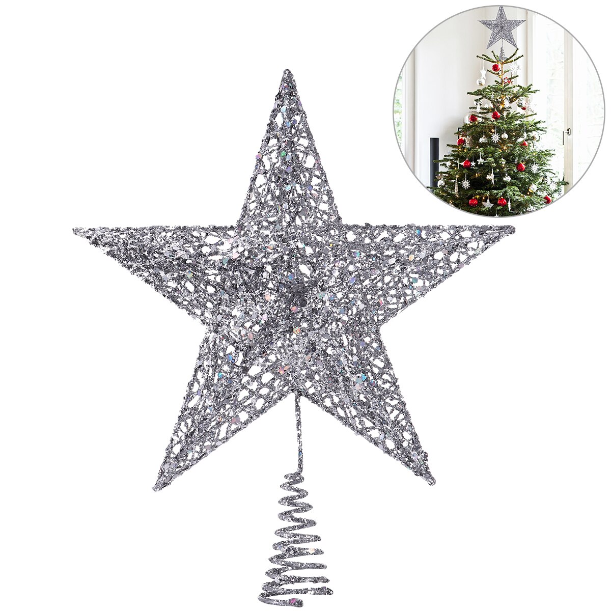 NICEXMAS 20cm Silver Star Tree Topper Exquisite Sh... – Vicedeal