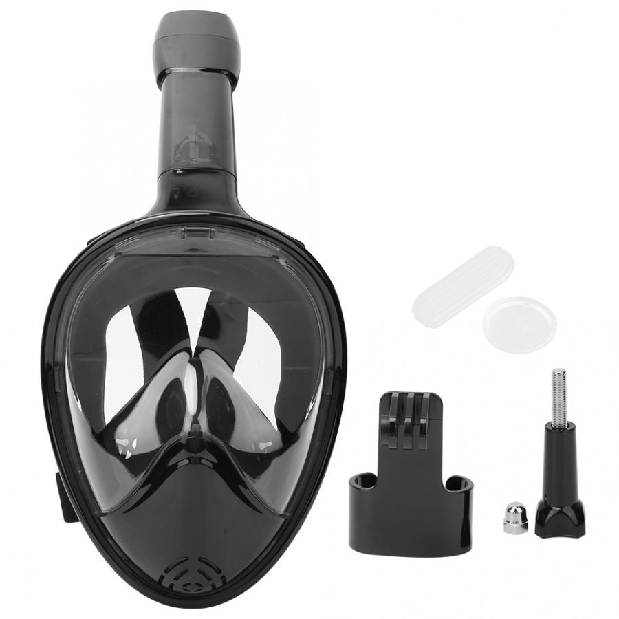 Full Face Diving Mask - Adult Flat Fold Anti-Fog Snorkel Swim Goggles - Silicone: Black / L/XL