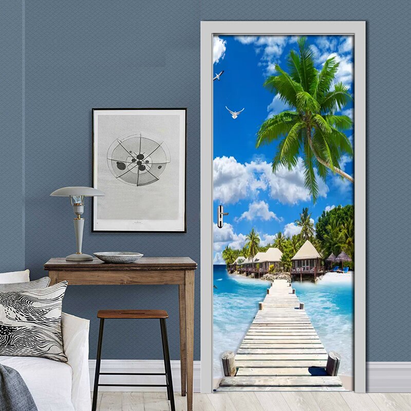 Deursticker Witte Roze Bloem Zelfklevende Muurschildering Woondecoratie Muurstickers Slaapkamer Woonkamer Verwijderbare Poster Art Stickers 90x200cm
