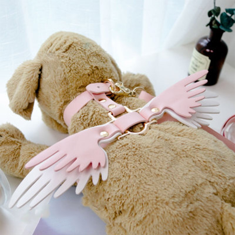 Bamser engle netværk rød trækreb hud pink strop marges kat item ring ekstern brug kæledyr halsbånd vinger katte snor sele: D / M
