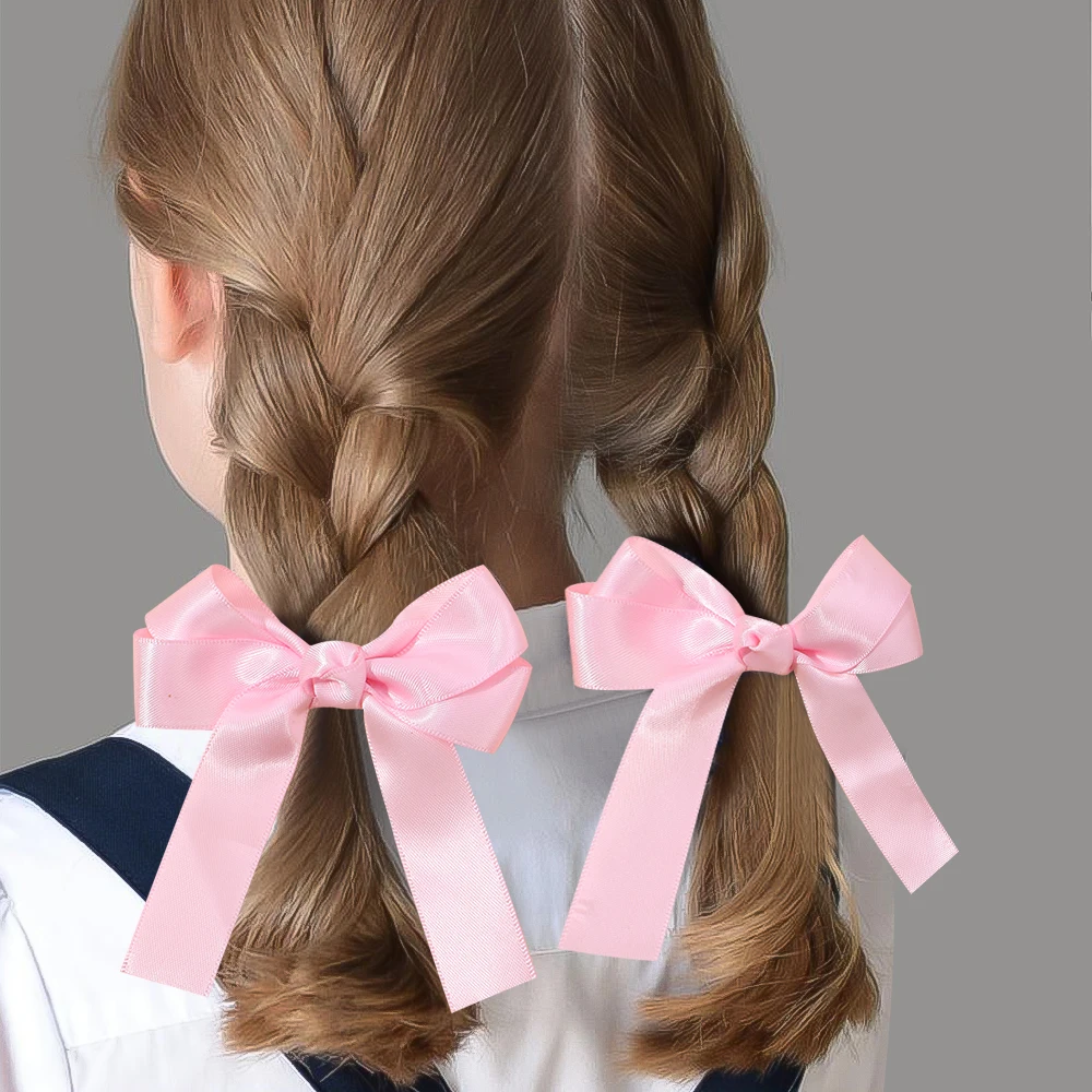 Pinzas para el pelo con lazo para niña, 2 piezas, lazos de cinta de Color sólido, horquillas, accesorios para el cabello de Boutique para niños,