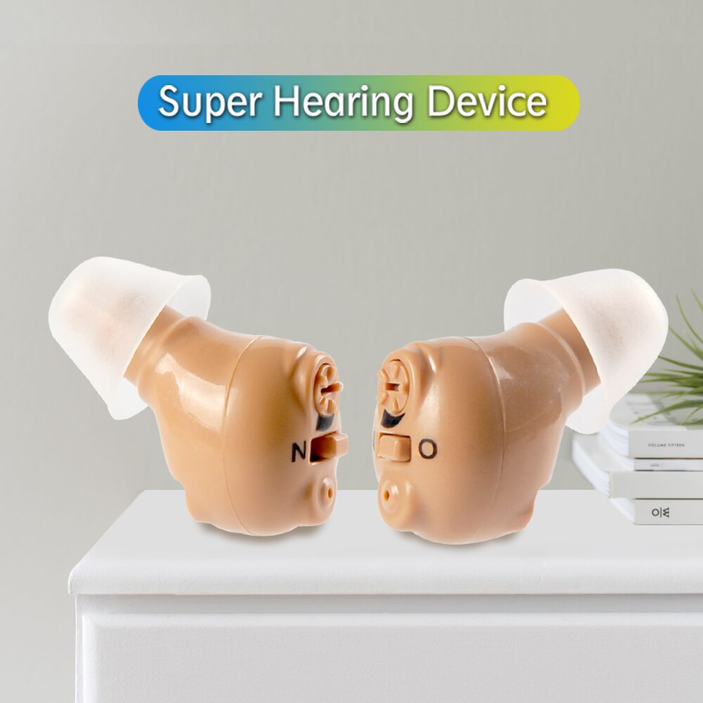 1 Pair Rechargeable Digital Hearing Aids - In-Ear Invisible Sound Amplifiers For Adults With Cleaning Tool (White)