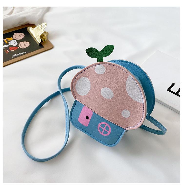 Cute Children Mini Shoulder Bags Lovely Girls Mushroom Coin Purse PU Leather Kawaii Baby Kids Small Crossbody Bags: Pink